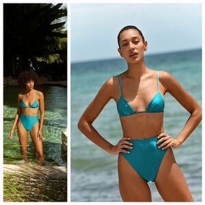 Jade Swim Via Top and Incline Bottom in Aqua Sheen Size Small NWT